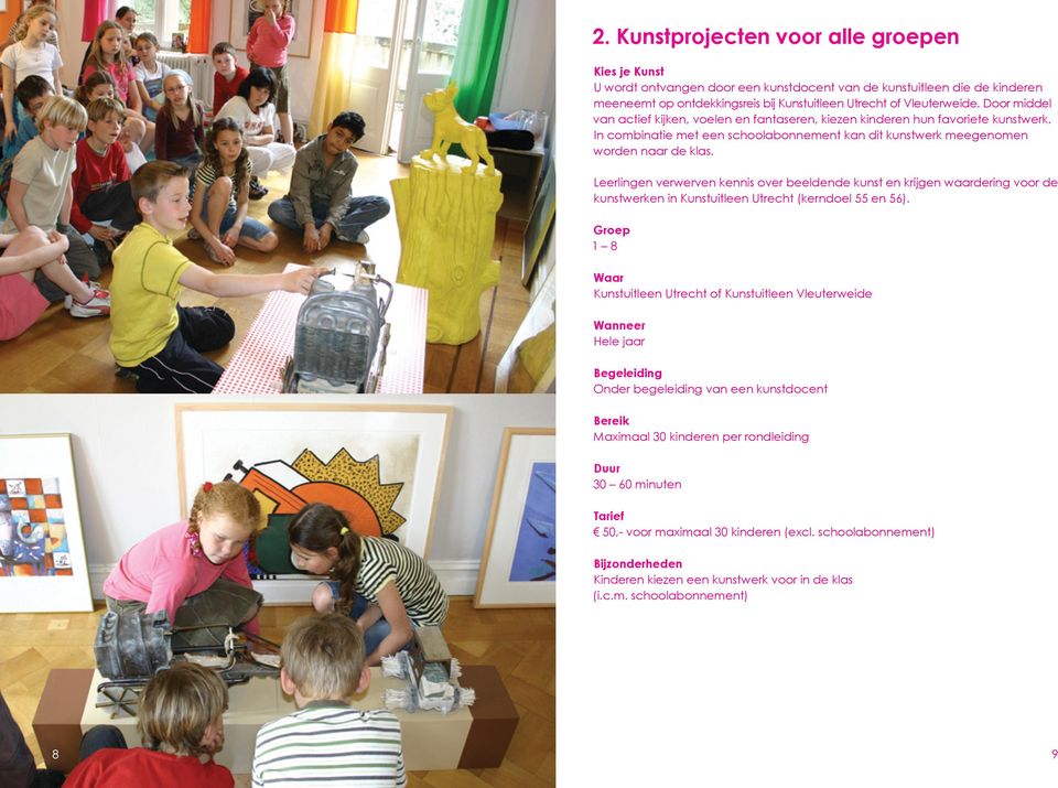 Leerlingen verwerven kennis over beeldende kunst en krijgen waardering voor de kunstwerken in Kunstuitleen Utrecht (kerndoel 55 en 56).