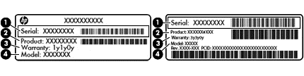 Het servicelabel lijkt op een van de onderstaande voorbeelden. Raadpleeg de afbeelding die het meest overeenkomt met het servicelabel van uw computer.