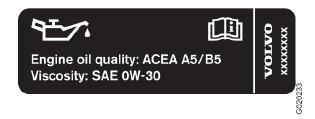 11 Specificaties Motorolie Oliesticker Wanneer de nevenstaande oliesticker in de motorruimte zit (zie pagina 234 voor de positie), geldt het volgende: Oliekwaliteit: ACEA A5/B5 Viscositeit: SAE 0W-30.