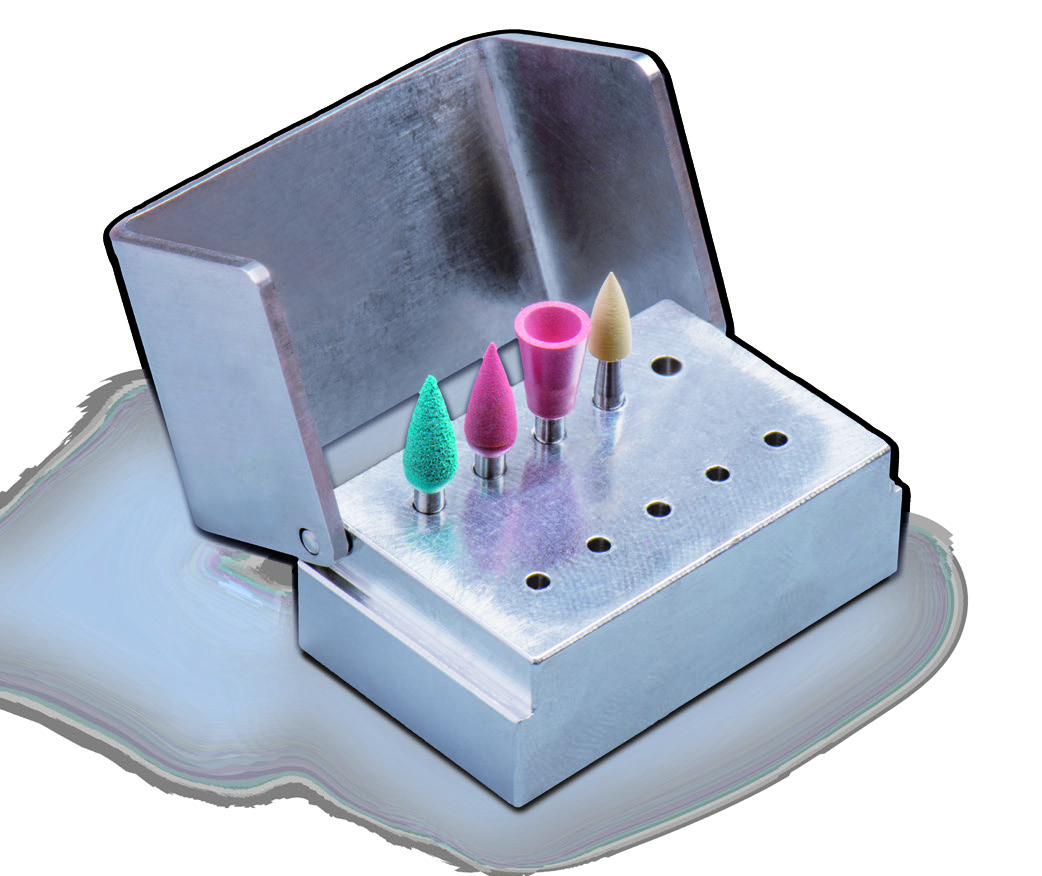 AFWERK- EN POLIJSTSET De roestvrijstalen afwerk- & polijstset van Elysee Dental (powered by Modern Dental 3D Solutions) bevat silicone polijst instrumenten die speciaal geschikt zijn voor het