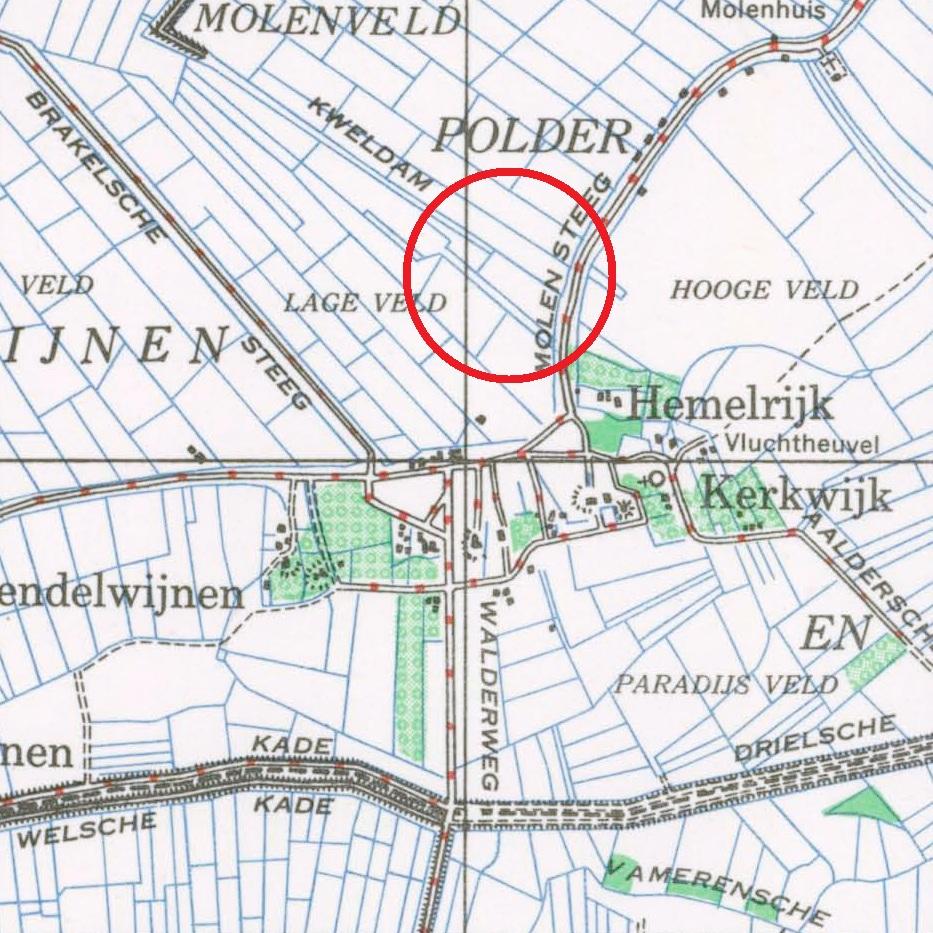 Op de geraadpleegde stafkaart is het projectgebied te zien ten tijde van de Tweede Wereldoorlog. Het projectgebied bevindt zich in de rode cirkel.