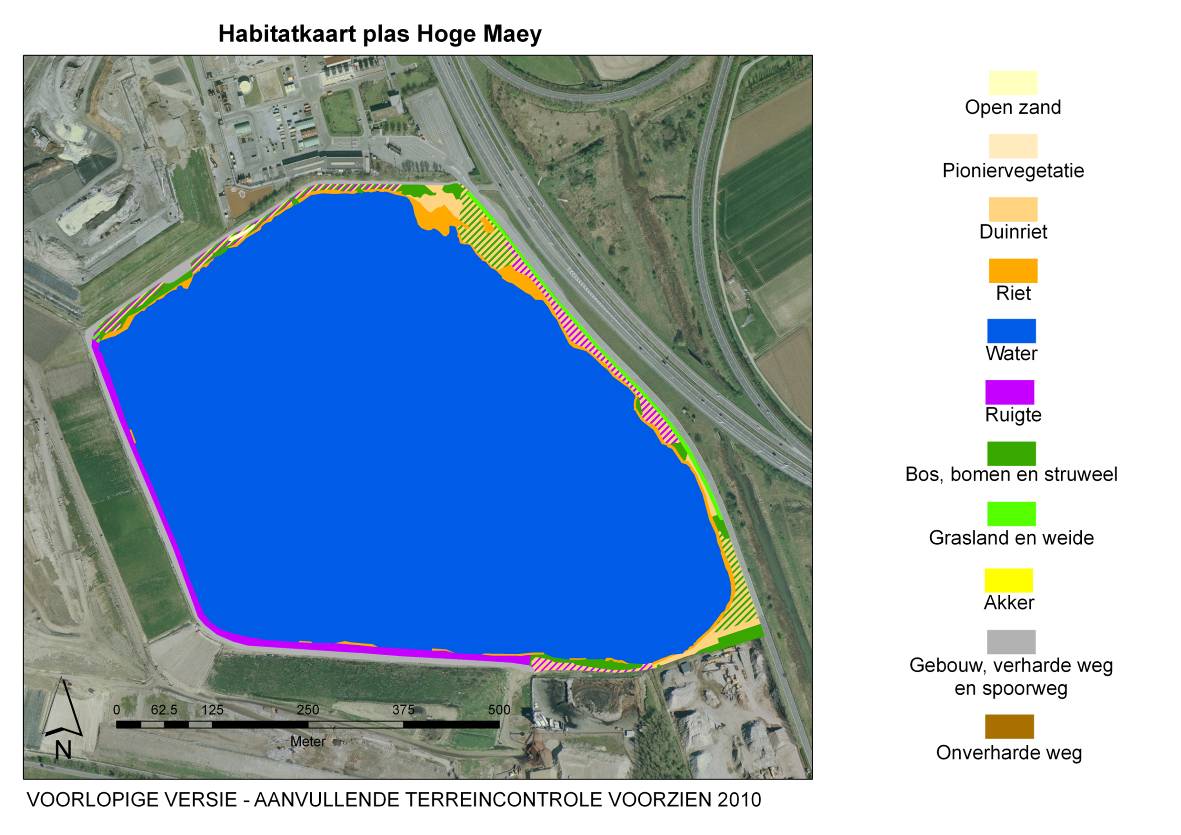 4.5 Plas van de Hoge Maey Hydrologie In het kader van deze opdracht werd in dit gebied geen hydrologische monitoring uitgevoerd. Habitat Figuur 4.