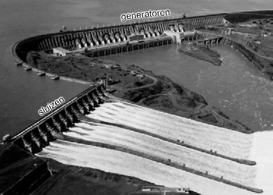 Opgave 1 Itaipu Op de grens van Brazilië en Paraguay ligt de waterkrachtcentrale van Itaipu. Zie figuur 1. De stuwdam is een van de grootste ter wereld.