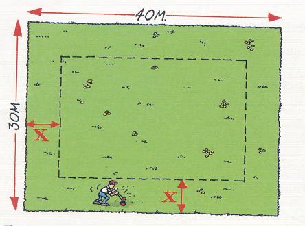 Verschil wiskunde A, B en C Hilda en Noor moeten de achtertuin maaien. De tuin is een rechthoekig grasveld van 40 bij 30 meter. Ieder doet de helft.