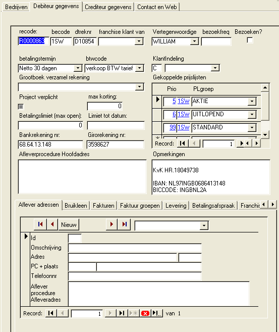 Het bedrijf Schwartzmans BV dient altijd geselecteerd te worden.