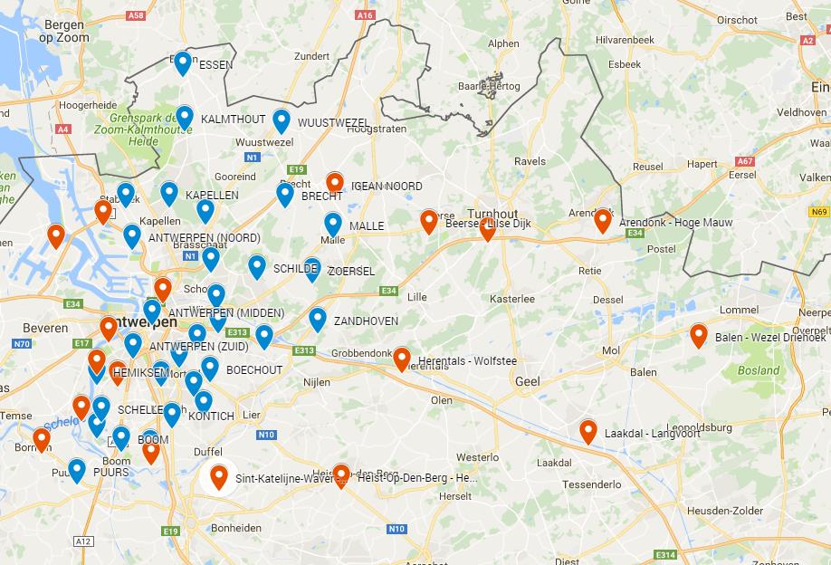 En voor de locaties: Locatie GPS-coördinaten ISVAG (huidige locatie) 51.1467353,4.3778103 Antwerpen Haven - Hooge Maey 51.30921332,4.3449253 Arendonk - Hoge Mauw 51.3007733,5.