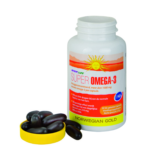 Omega-3 + Lipase + Vitamine D en E Geconcentreerde vis-olie capsules met vitamine D, E en Lipase. 1160 mg Omega-3 vetzuren per 1 capsule, waarvan 790 mg EPA en 140 mg DHA.