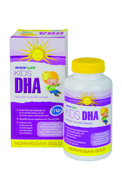 Kids DHA + Vitamine D 2 Visolie = 165 mg omega-3 vetzuren voor kinderen vanaf 3 jaar. Met 375 IU vitamine D. Dagelijks 2 capsules: draagt bij aan de instandhouding van normale ogen- en hersen-functie.