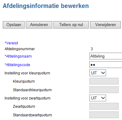 Met de functie Ongeldige afdelingscode-afdruktaak kunt u bepalen wat er met een printopdracht dient te gebeuren, welke met een ongeldige (of zonder) code is verstuurd.