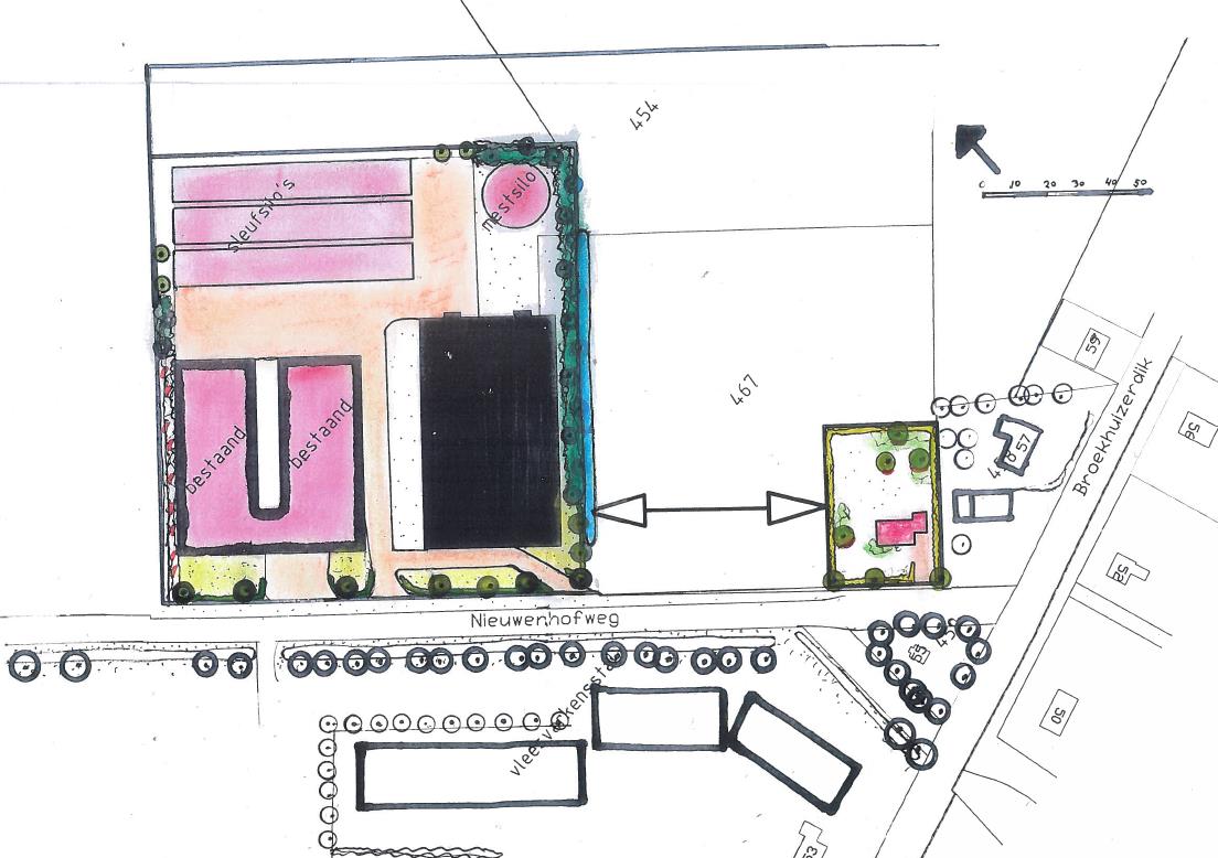 4. Landschapsplan met beplantings- en beheerplan Zie onderstaand plan met beschrijving van het beplanting- en beheerplan en de maatregelen ten behoeve van de waterinfiltratie B: Aanplant enkele bomen