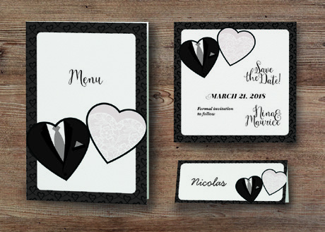 Stijlvolle trouwkaart met zwart & wit hartje en luxe details H DAT