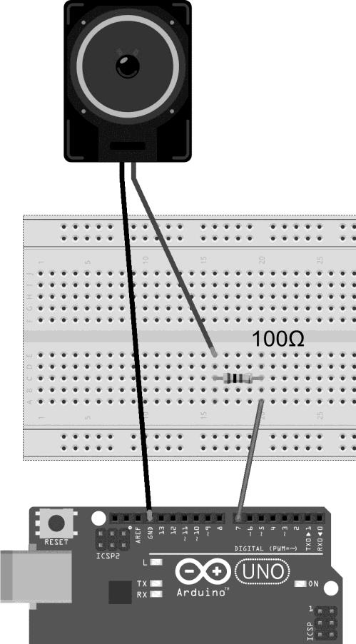 Oefening 3: Toon opwekking Note: weerstand mag ook 470 Ohm zijn tone(pin, frequentie); Er word teen toon