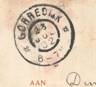 Het laatste grootrondstempel voor Gorinchem werd verstrekt op 28 februari 1905. Een langebalk hamerstempel, met Arabische maandcijfers, werd toegezonden op 20 maart 1907.