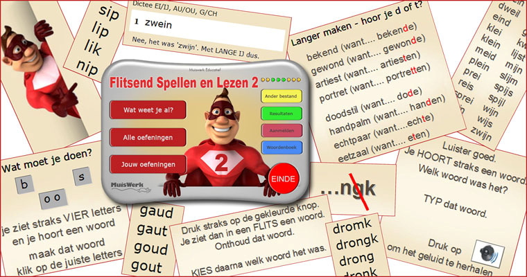 Flitsend Spellen en Lezen 2 Flitsend Spellen en Lezen 2 is gericht op het geven van ondersteuning bij het leren van Nederlandse woorden.