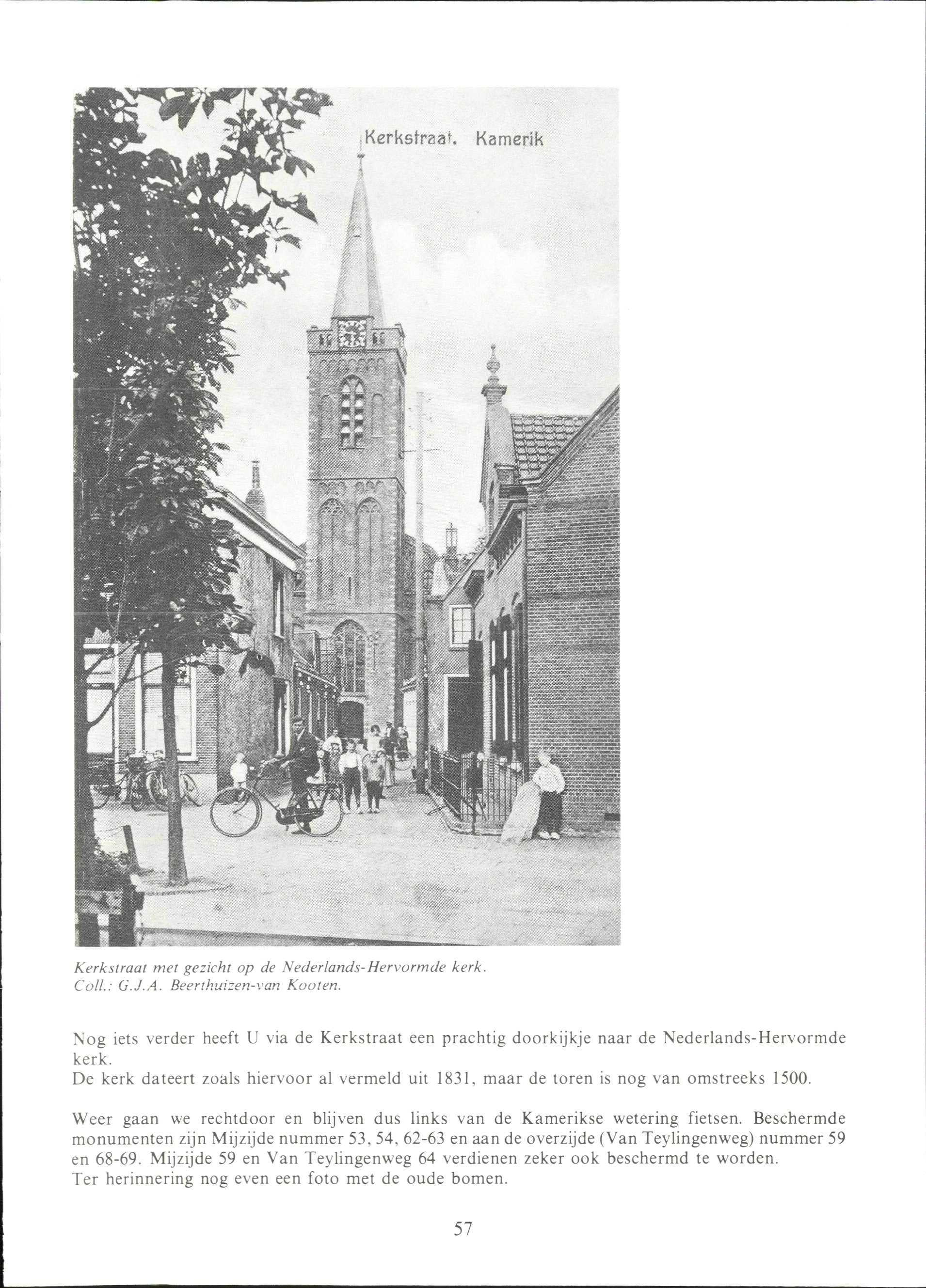 Kerkstraat. Kamerik Kerkstraat met gezicht op de Nederlands-Hervormde kerk. Coll.: G.J.A. Beerthuizen-van Kooien.