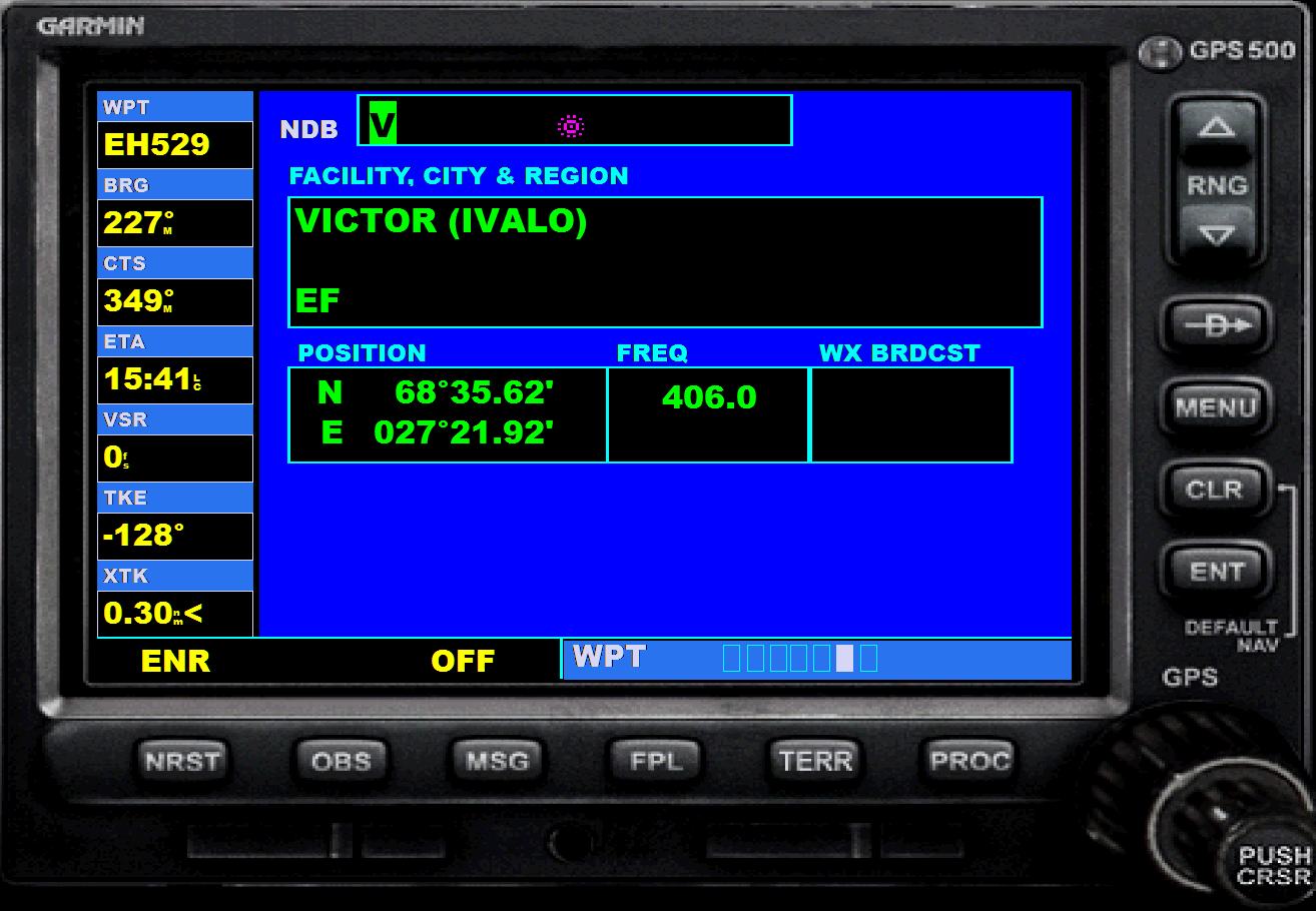 Bediening GPS500 Draaiknop en drukknop invoeren van een waypoint identifier (naam van een vliegveld, VOR, NDB,...) 2. cursor drukknop cursor aan- / uit-zetten 1.