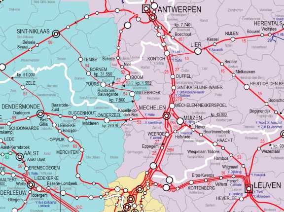 Spoorkaart Mechelen en omgeving Mechelen is druk spoorknooppunt Diverse spoorlijnen van en naar