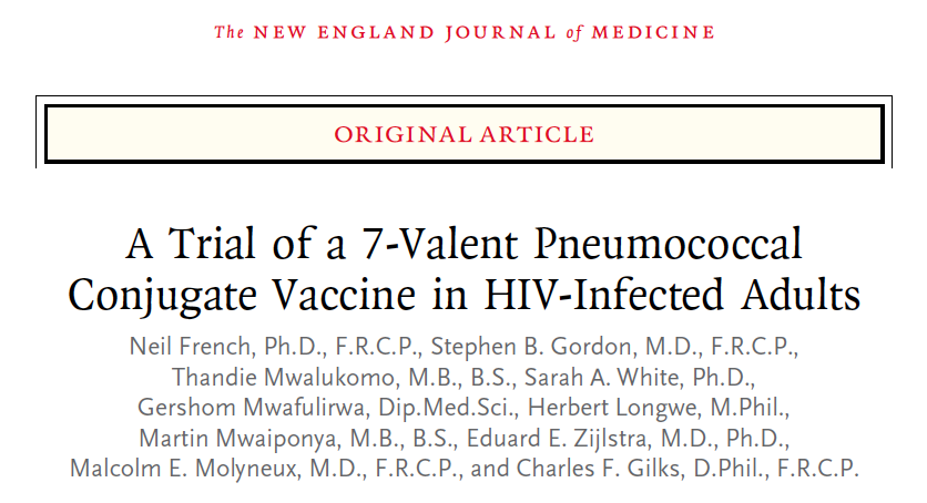 PCV7 doeltreffendheidsresultaten Vaccinserotype IPZ of serotype 6A 74% (30%, 90%)* Pneumonie alle oorzaken 25% (-19%, 53%)* PCV7 beschermt HIV-besmette volwassenen