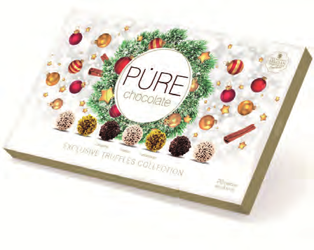 Pure Chocolate Pure chocolate is een producent van overheerlijke truffels met diverse vullingen. Denk bijvoorbeeld aan Tiramisu, Caramel, Zabaglione en Vanille.