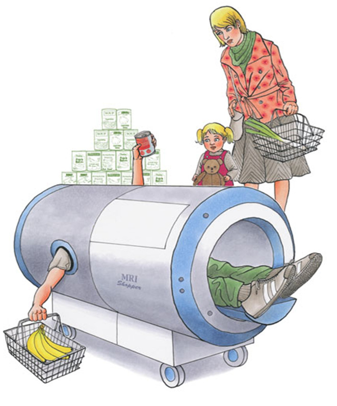 CIC 28 B. fmri = Functional Magnetic Resonance Imaging Deelnemer ligt in lange, smalle buis, omringd door sterke magneten.