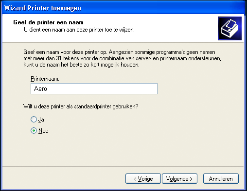 WINDOWS VOOR EXI PRINT SERVER 47 12 Typ een naam voor de EXi Print Server in het veld Printernaam en klik op Volgende.