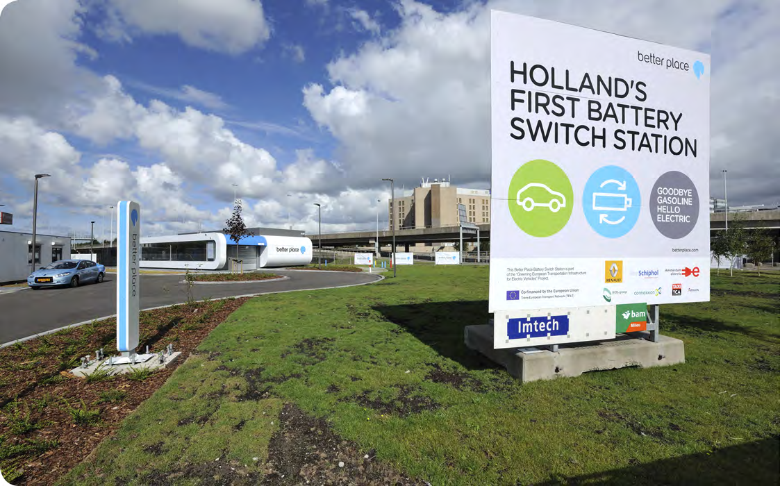 Toekomstbestendig Schiphol In september 2012 is het accuwisselstation van elektrisch vervoerbedrijf Better Place geopend.