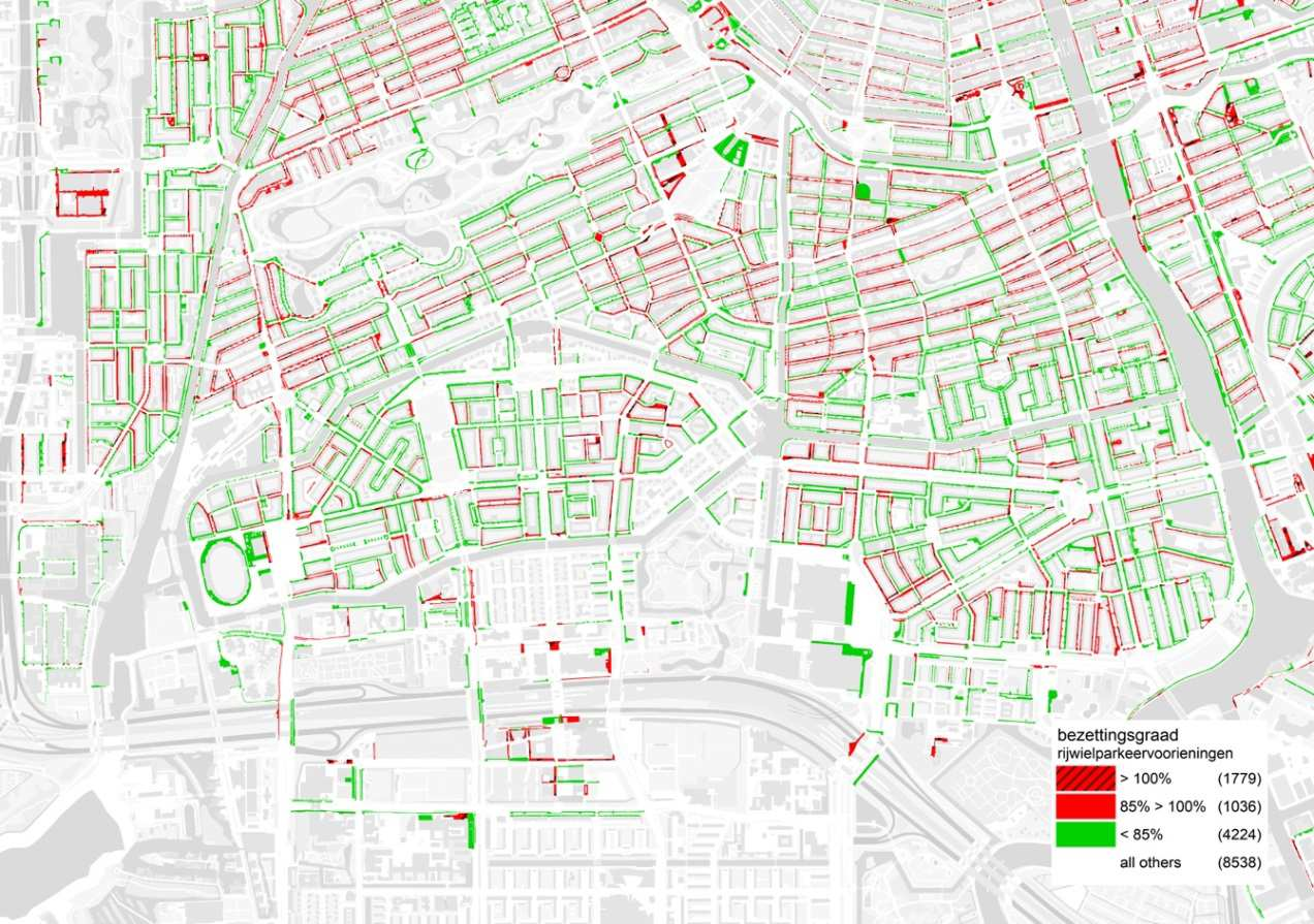 Kaart 1: Bezettingsgraad per straatsectie in Stadsdeel Zuid (bron V&OR, 25/10/2016) Op bovenstaande kaart is te zien in welke sectie (een zijde van de weg, tussen twee zijstraten in) de