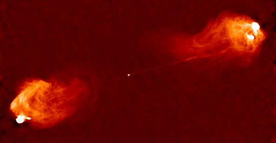 Radiostelsel Cygnus A De jets hebben een totale lengte van ongeveer 500.