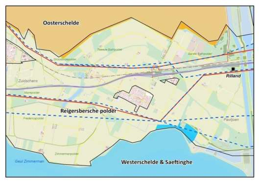 Afbeelding 115 Doorsnijding van Westerschelde & Saeftinghe (blauw) ter hoogte van Bath.