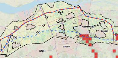 Afbeelding 132 Leefgebied en potentieel leefgebied van de Rugstreeppad (boven), Poelkikker (midden) en Kamsalamander (onder) in deelgebied 4.