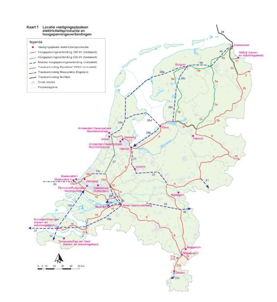 (Afbeelding 3) van bestaande en mogelijke nieuwe hoogspanningsverbindingen. Een van die nieuwe verbindingen is in het SEV III omschreven als Borssele - Ring (nummer 19a/b).