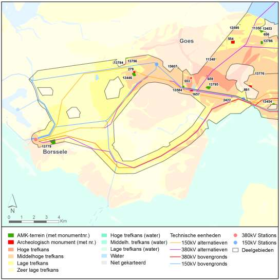 Afbeelding 143 Overzicht huidige situatie archeologie deelgebied 1 16.3.3 DEELGEBIED 2 WEST Landschap en verwachting Deelgebied 2 West ligt in Zeeland.