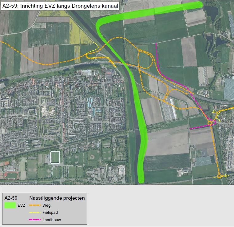 Afbeelding 4: Robuust water- en natuursysteem (groenblauwe structuur) en geleidingszone (EVZ) (Provincie Noord-Brabant, 2011).
