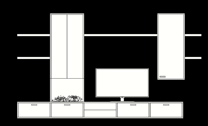 Dover wandconcept 10 DT5A Wand met haard vakbreedte 60 cm TV-dressoir 1 stuks " 300 x & 42 x # 30 cm (Open vak positie 3, onder haard altijd een klep) DHK10 Haardkast 1 stuks " 62 x & 29 x # 160 cm