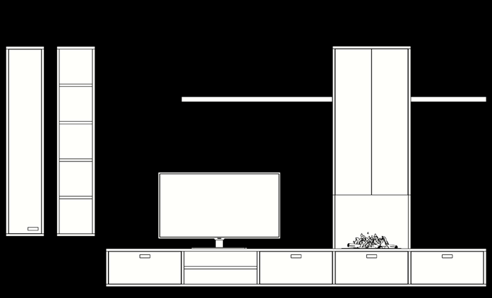 Dover wandconcept 2 DT5A TV-dressoir 1 stuks " 300 x & 42 x # 30 cm (Open vak positie 2, Wand met haard vakbreedte 60 cm onder haard altijd een klep) DHK10 Haardkast 1 stuks " 62 x & 29 x # 160 cm