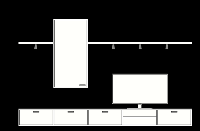 Wand zonder haard vakbreedte 60 cm Dover wandconcept 21 DT5A TV-dressoir 1 stuks " 300 x & 42 x # 30 cm DB10 Boekenplank 1 stuks " 59,5 x & 25 x