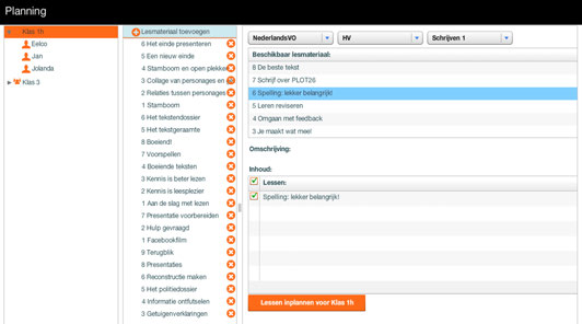 4 Planning Bij het onderdeel Planning kun je digitaal leerlingenmateriaal inplannen (zie afbeelding 8). Leerlingen kunnen met dit lesmateriaal aan de slag via de leerlingenomgeving (leerling.plot26.