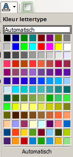 (Gebruik Extra > Opties > LibreOffice > Kleuren om aangepaste kleuren te definiëren. Zie hoofdstuk 2.