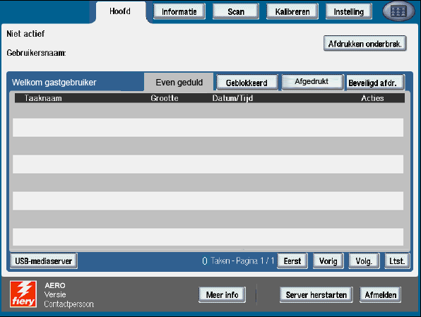 WELKOM 9 STAP 2 De Integrated Fiery Color Server instellen via de bedieningspaneel van de digitale pers 1 Controleer of het informatiescherm op het bedieningspaneel van de digitale pers Niet actief