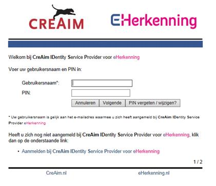 5.Vul op de pagina uw gebruikersnaam (e-mail adres) en Pincode (ontvangen op het opgegeven mobiele nummer) in.