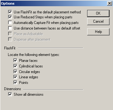 Het herkenningsbereik van de Flashfit functie is in te stellen met het Options icoon uit de Smart Step Ribbonbar van de functie Assemble.