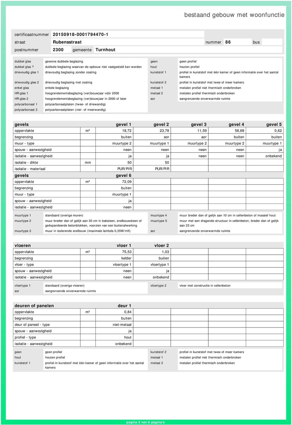 informatie over het aantal kamers drievoudig glas 2 drievoudig beglazing met coating kunststof 2 profiel in kunststof met twee of meer kamers enkel glas enkele beglazing metaal 1 metalen profiel niet