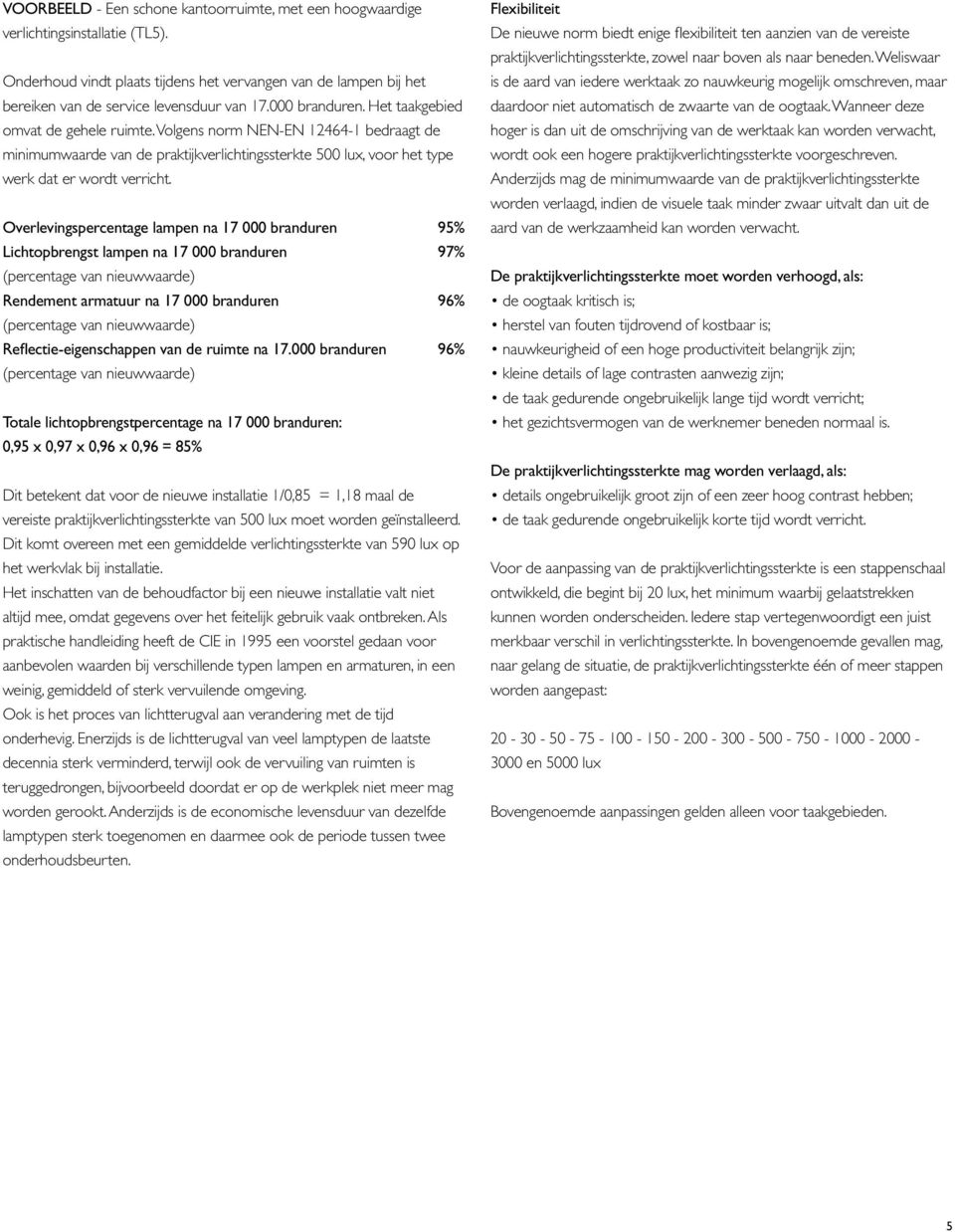 Overlevingspercentage lampen na 17 000 branduren 95% Lichtopbrengst lampen na 17 000 branduren 97% (percentage van nieuwwaarde) Rendement armatuur na 17 000 branduren 96% (percentage van nieuwwaarde)