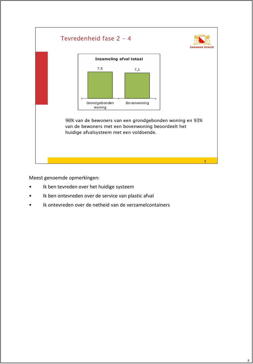 5 Meest genoemde opmerkingen: Ik ben tevreden over het huidige systeem Ik ben