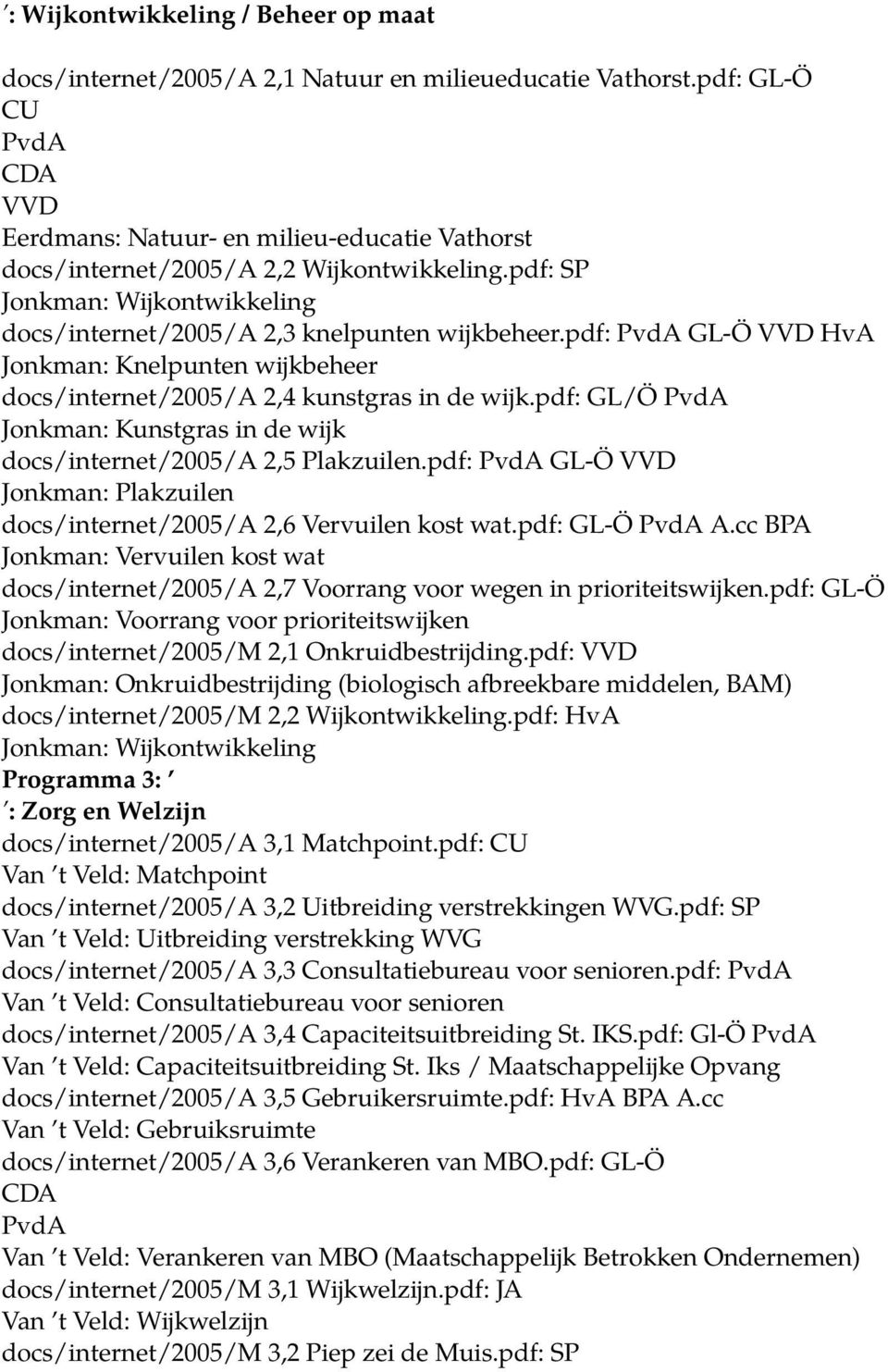 pdf: GL/Ö Jonkman: Kunstgras in de wijk docs/internet/2005/a 2,5 Plakzuilen.pdf: Jonkman: Plakzuilen docs/internet/2005/a 2,6 Vervuilen kost wat.pdf: A.