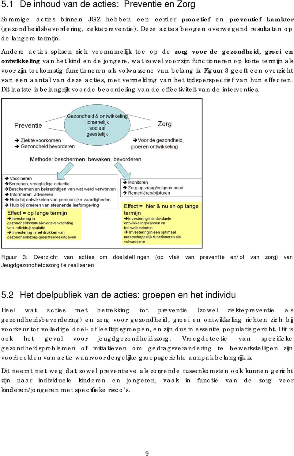 Andere acties spitsen zich voornamelijk toe op de zorg voor de gezondheid, groei en ontwikkeling van het kind en de jongere, wat zowel voor zijn functioneren op korte termijn als voor zijn toekomstig