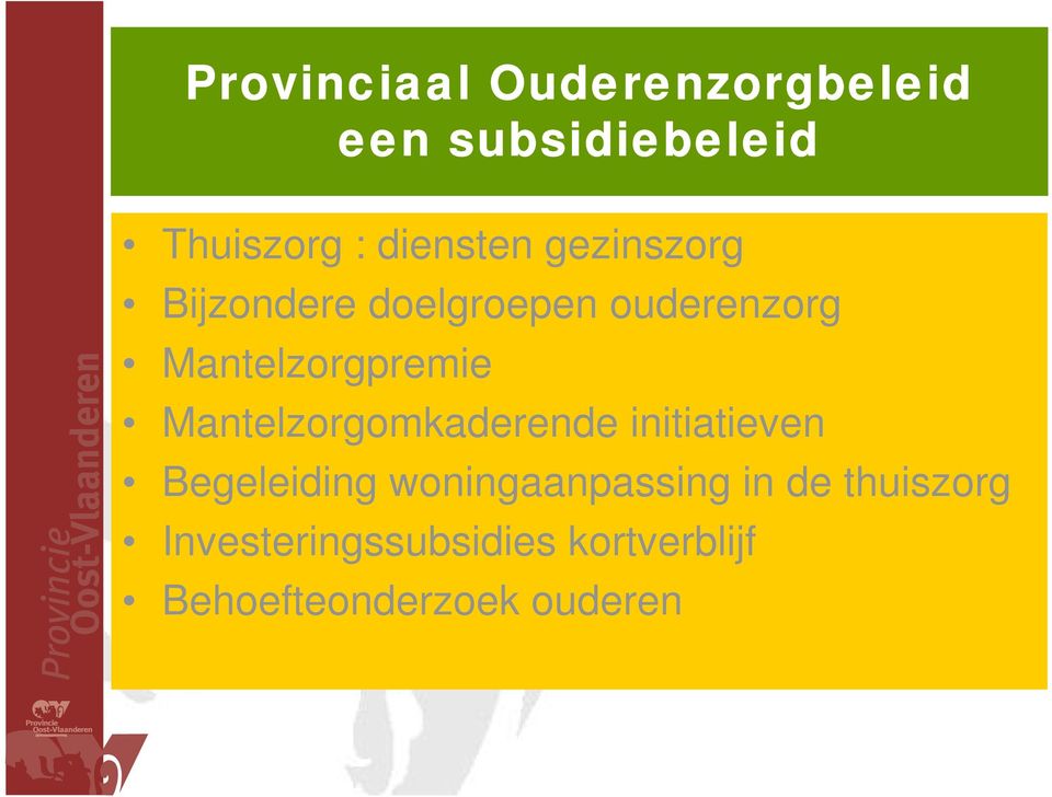 Mantelzorgpremie Mantelzorgomkaderende initiatieven Begeleiding