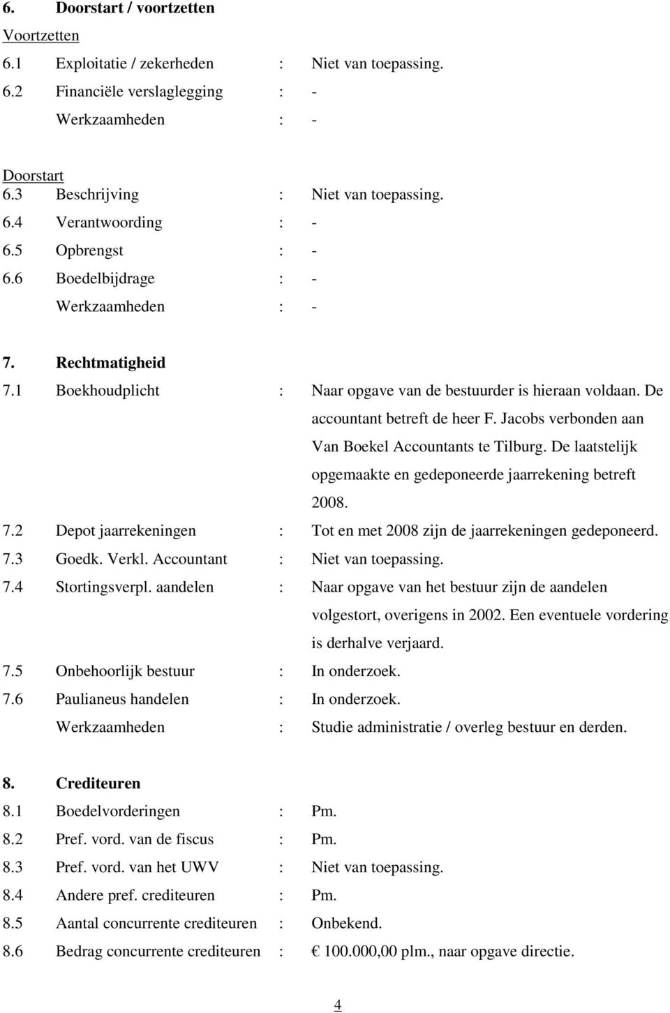 Jacobs verbonden aan Van Boekel Accountants te Tilburg. De laatstelijk opgemaakte en gedeponeerde jaarrekening betreft 2008. 7.