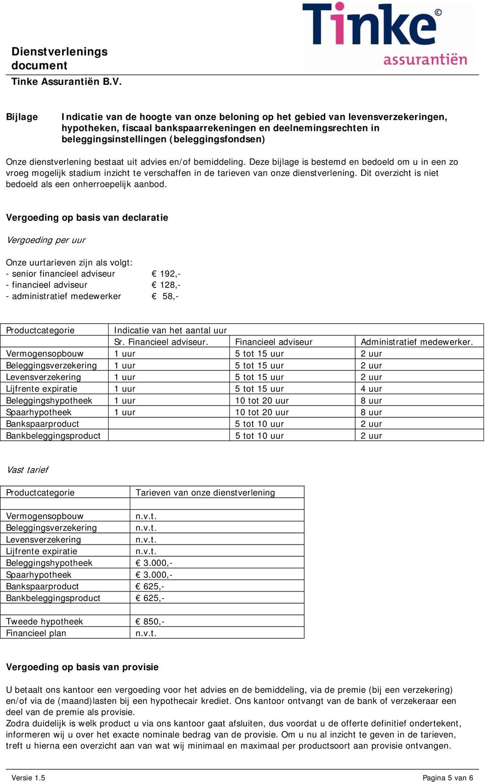 Dit overzicht is niet bedoeld als een onherroepelijk aanbod.