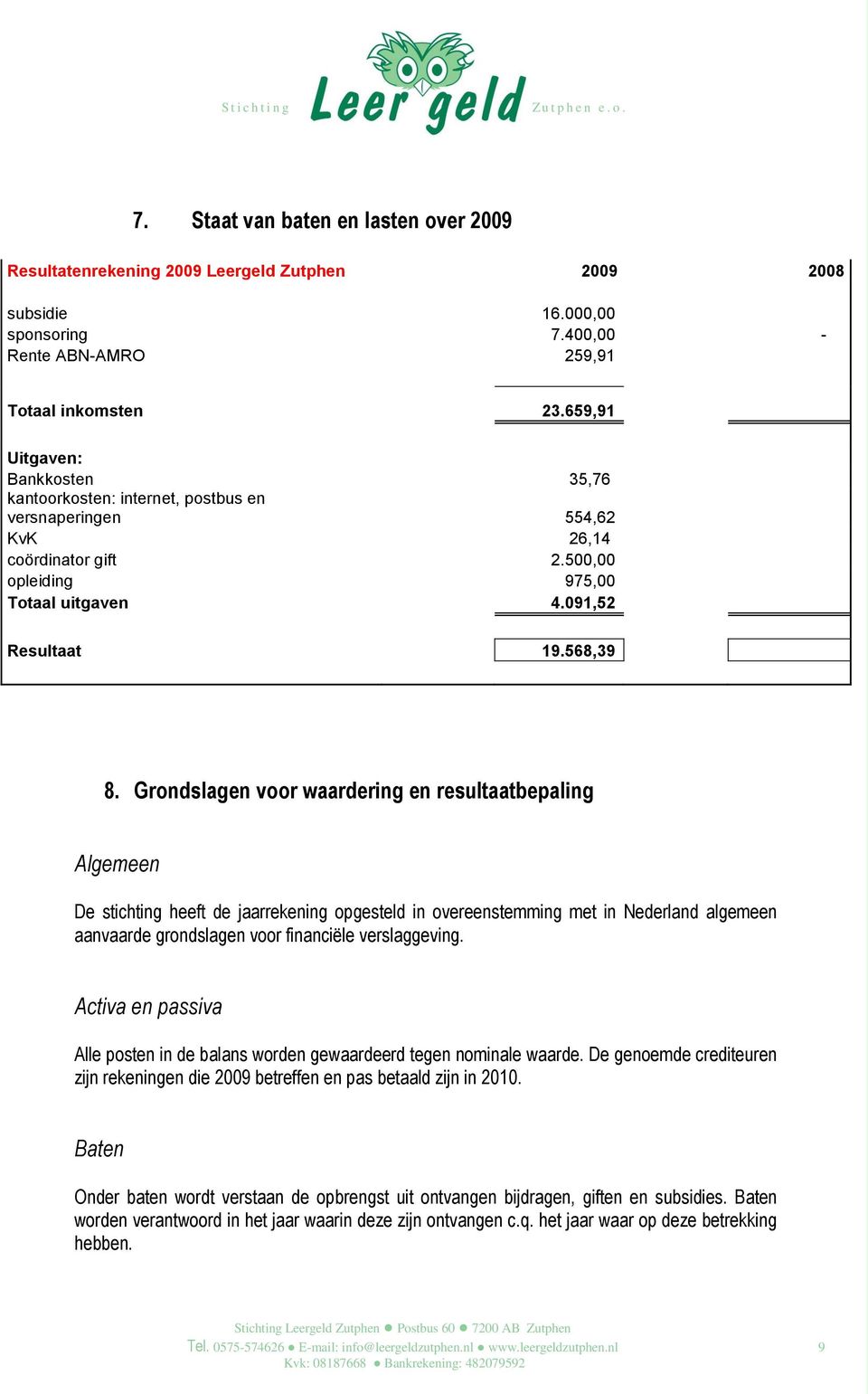 Grondslagen voor waardering en resultaatbepaling Algemeen De stichting heeft de jaarrekening opgesteld in overeenstemming met in Nederland algemeen aanvaarde grondslagen voor financiële verslaggeving.